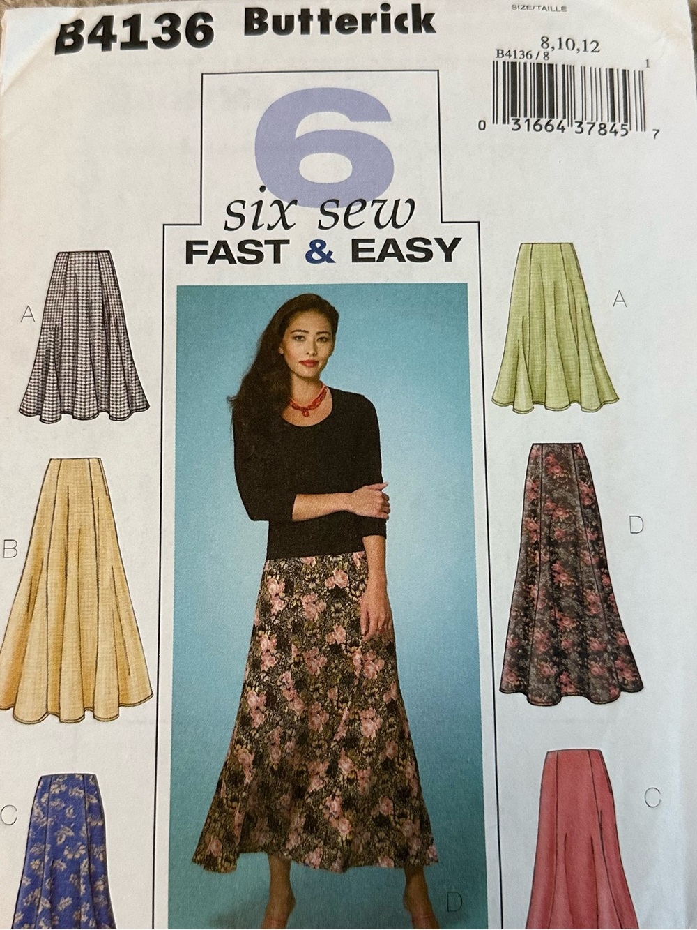 Butterick Women’s Skirt Pattern Sizes 8,10,12